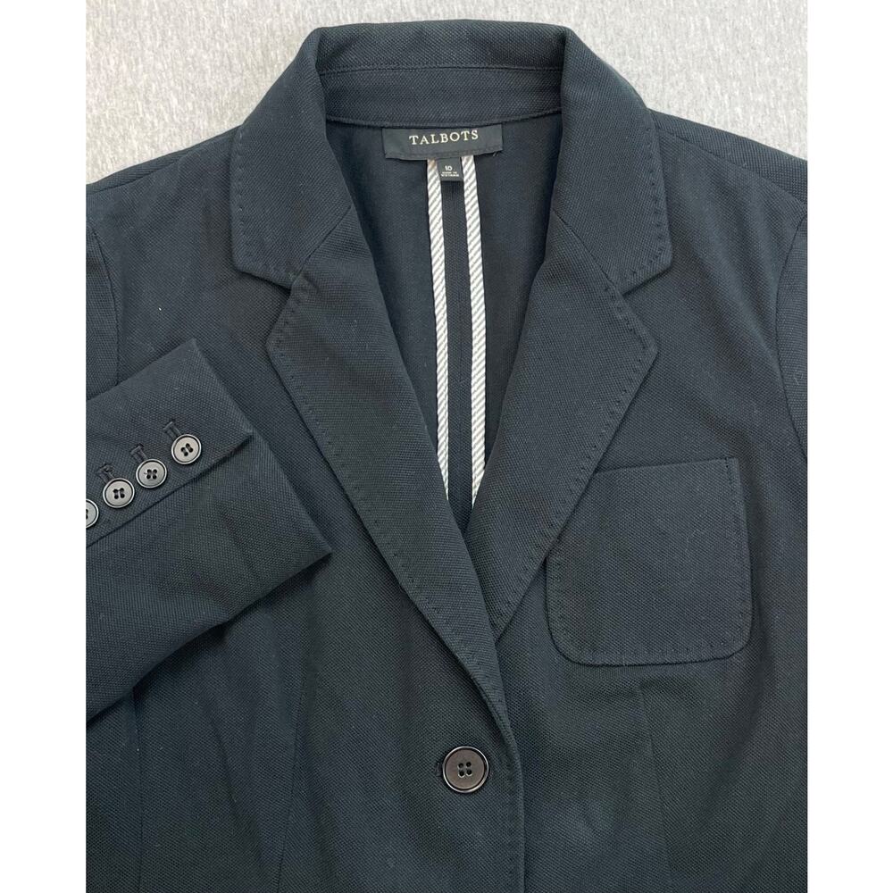 Talbots Blazer Womens 10 Black 100% Cotton 2-Button Long Sleeve Single Breast